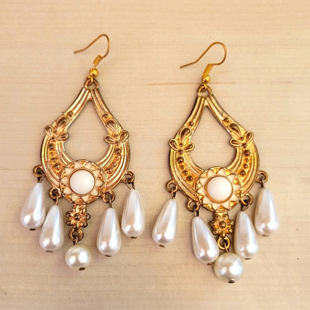 Aldo Chandelier Earrings - gold & white